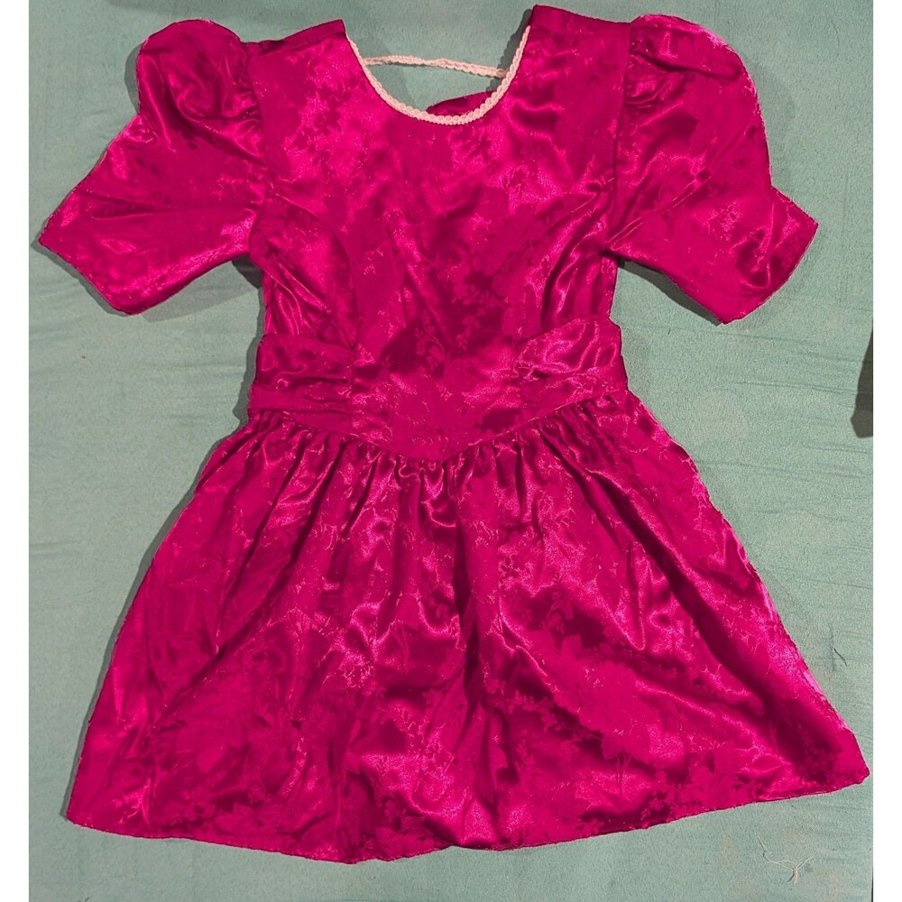 Girls Vintage Party Dress Size 8 Hot Pink Shoulder Pads